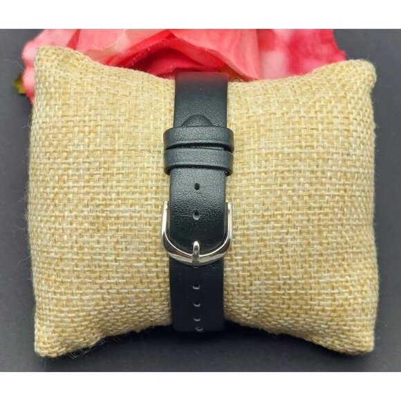 Ladies Anne Klein Watch Black Calf Leather Band Crystal Covered Silver Tone Face - Picture 3 of 9